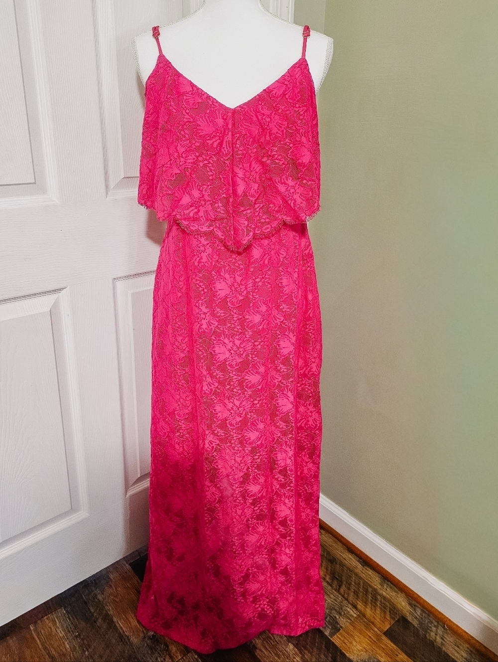 Guess Pink Lace Maxi Dress Adjustable Strap Y2K Coquette Wedding Guest Size 10